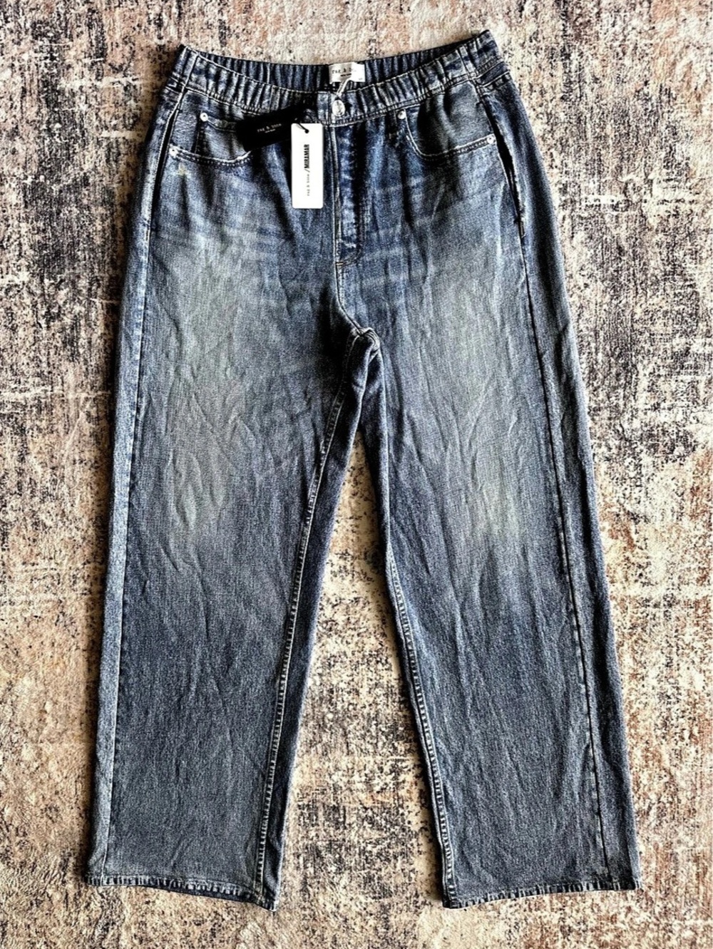 Rag & Bone Miramar Terry Wide Leg Jeans Pants L Blue Denim Print NWT $198
